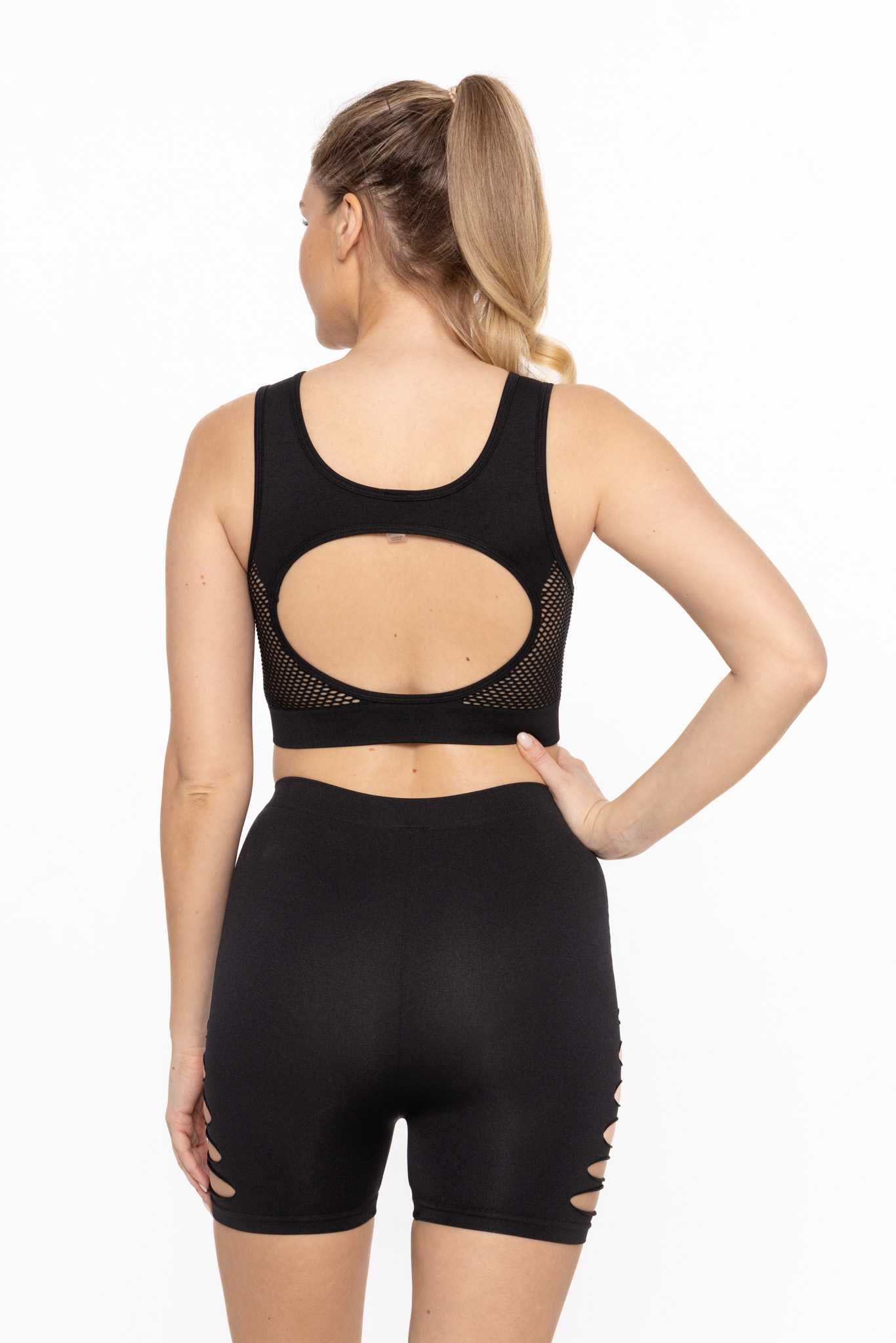 Seamless Laser Cut Sports Bra Black