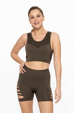 Seamless Laser Cut Sports Bra Dark olive