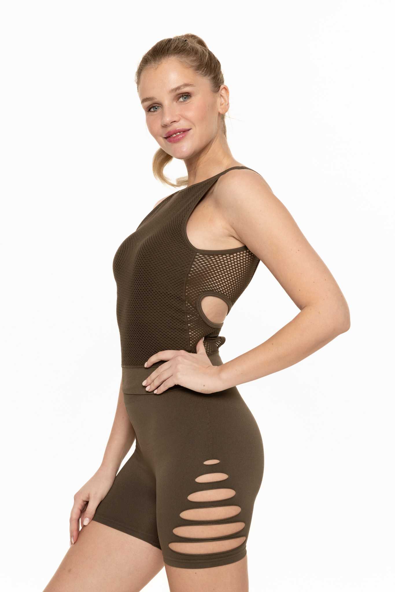 Seamless Laser Cut Tank Top with Cut-Out Back Dark olive