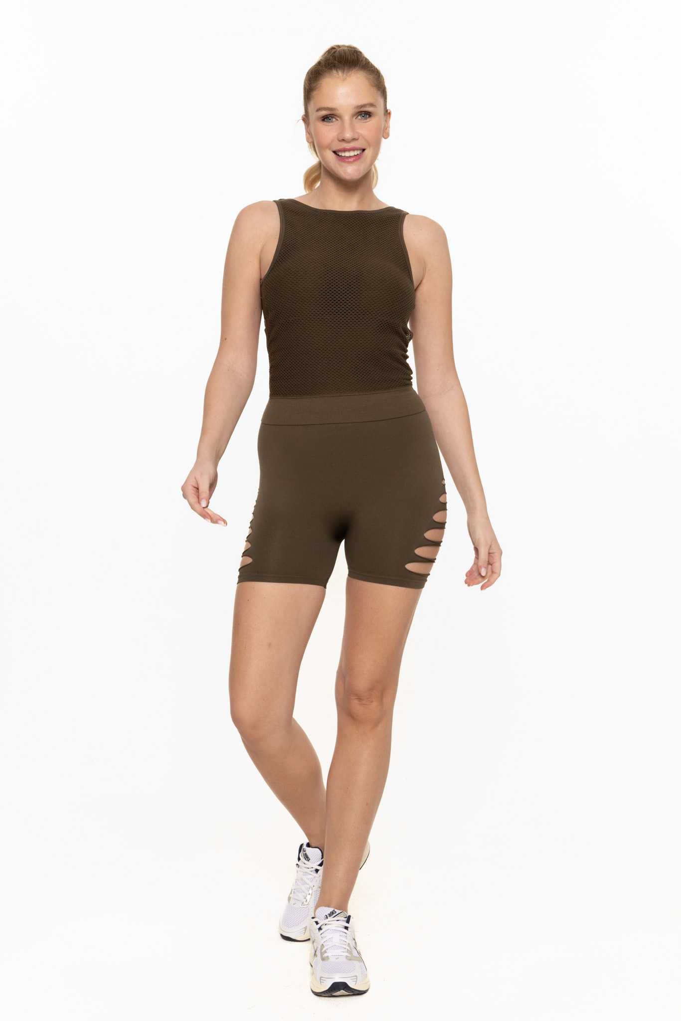 Seamless Laser Cut Tank Top with Cut-Out Back Dark olive