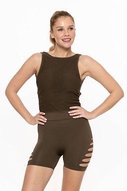 Seamless Laser Cut Tank Top with Cut-Out Back Dark olive