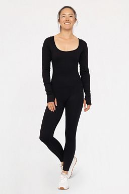 Seamless Ribbed Long Sleeve Jumpsuit Black