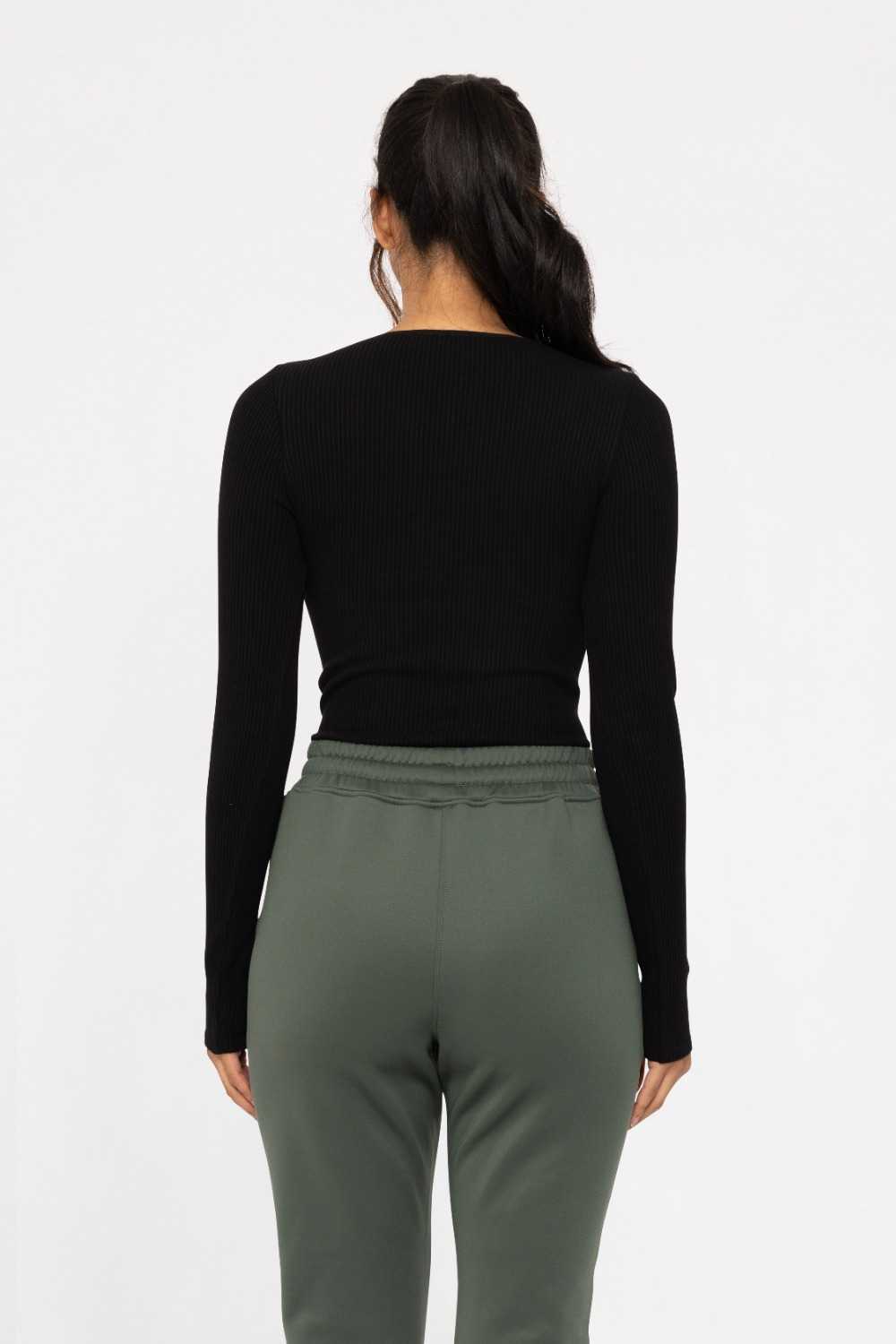 Seamless Ribbed Long Sleeve Top Black
