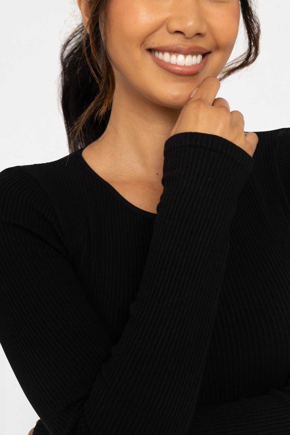 Seamless Ribbed Long Sleeve Top Black