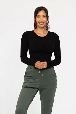 Seamless Ribbed Long Sleeve Top Black