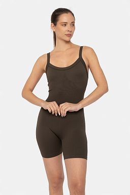 Sleeveless Micro-Ribbed Romper Dark olive