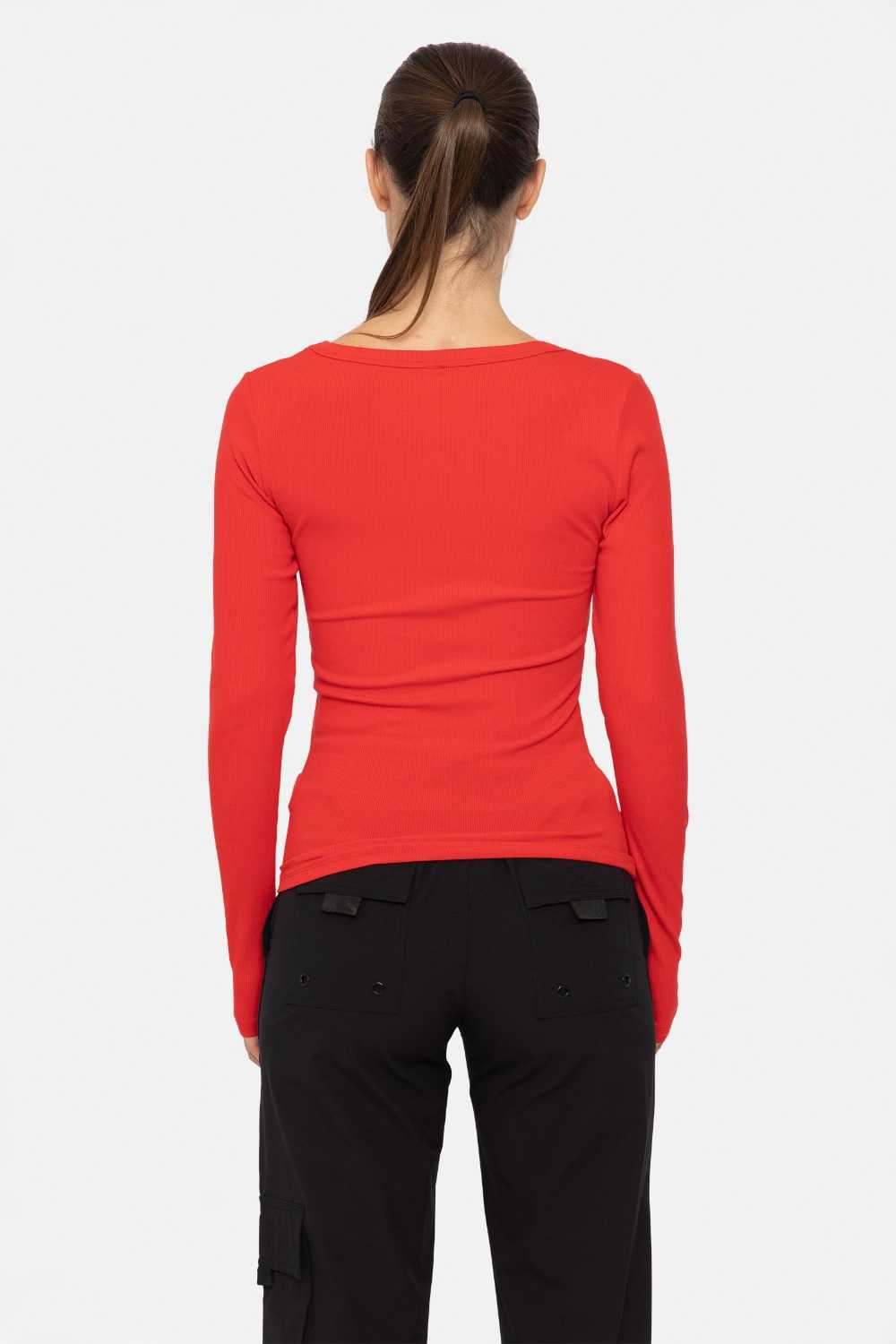 Slim Fit Scoop Neck Long Sleeve Top Cherry