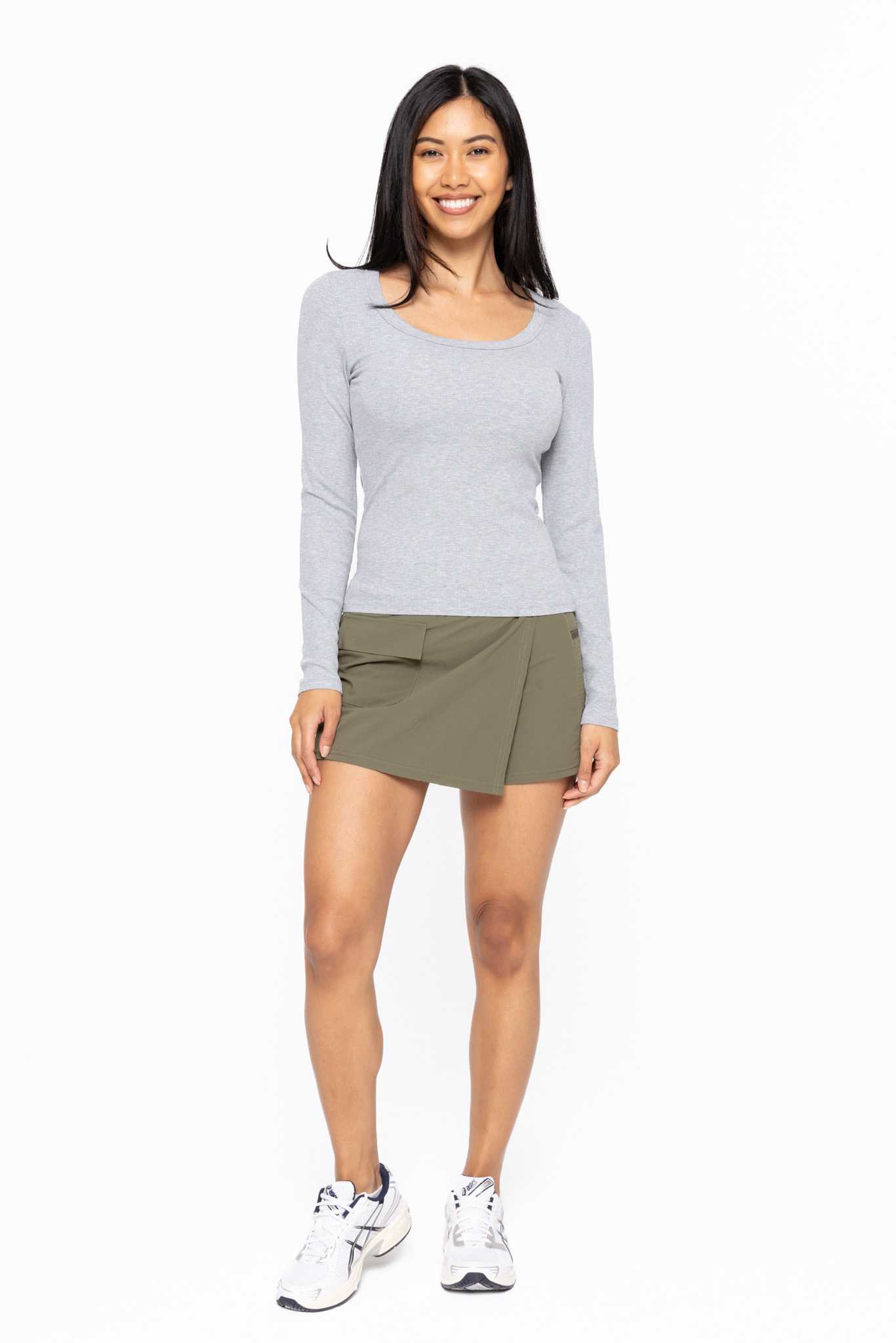 Slim Fit Scoop Neck Long Sleeve Top Heather grey
