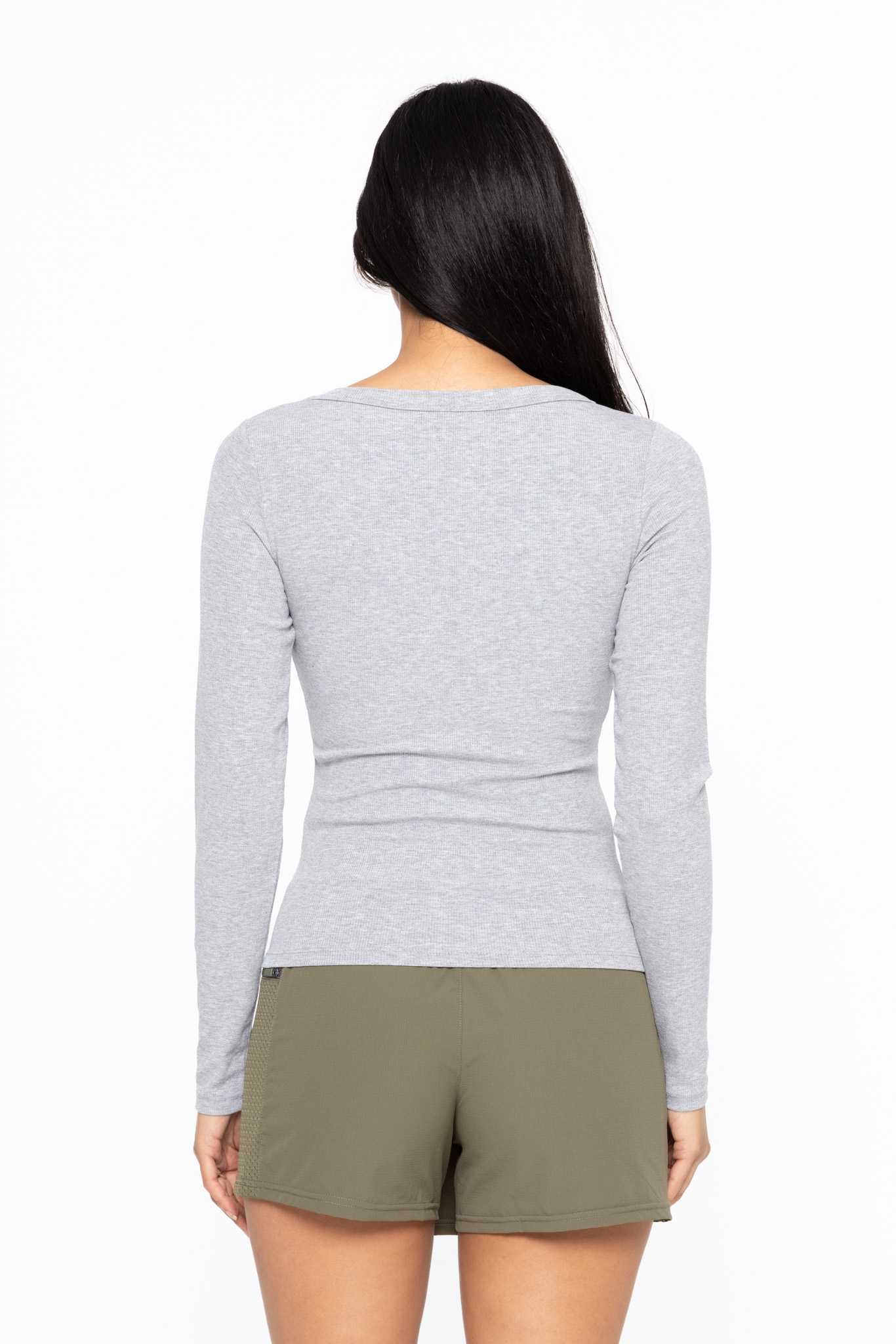 Slim Fit Scoop Neck Long Sleeve Top Heather grey