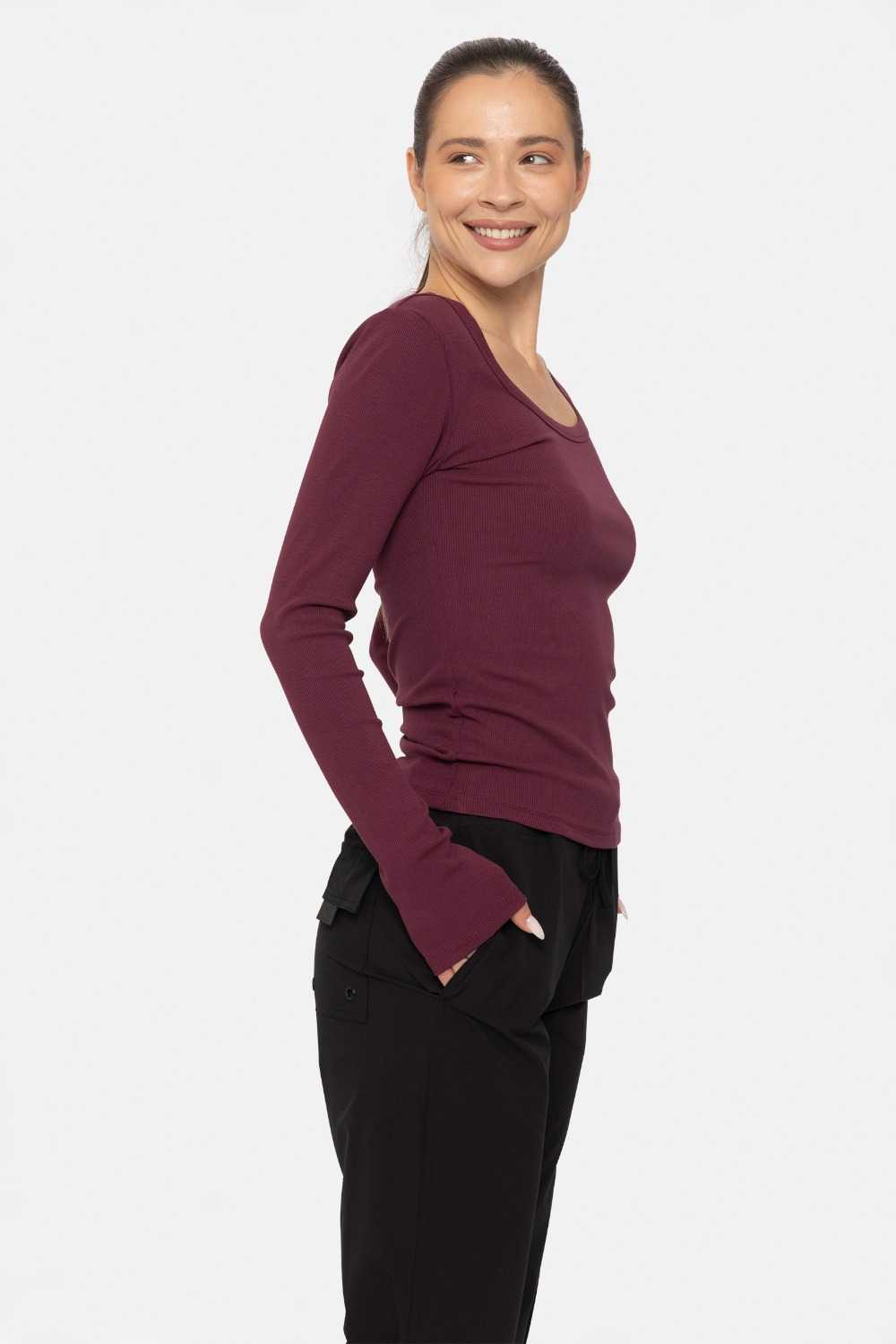 Slim Fit Scoop Neck Long Sleeve Top Plum 24