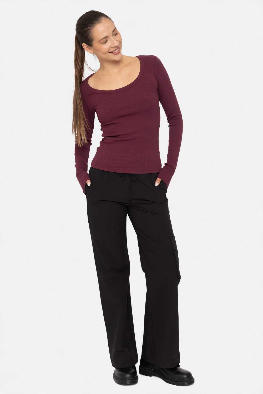 Slim Fit Scoop Neck Long Sleeve Top Plum 24