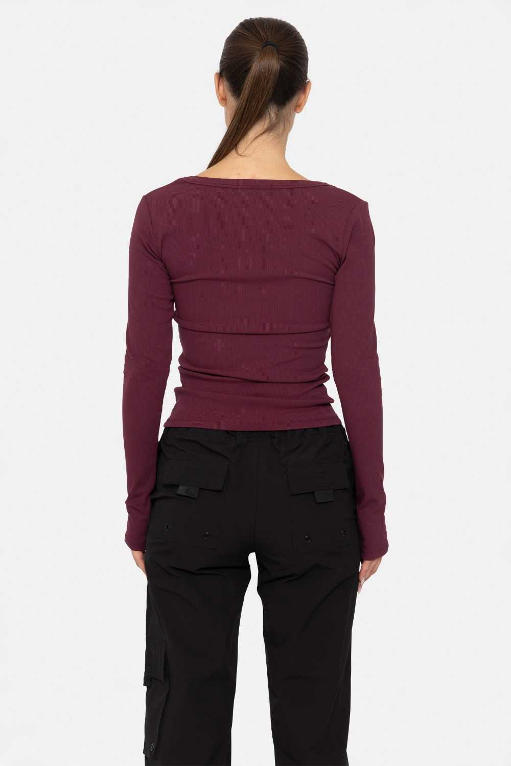 Slim Fit Scoop Neck Long Sleeve Top Plum 24
