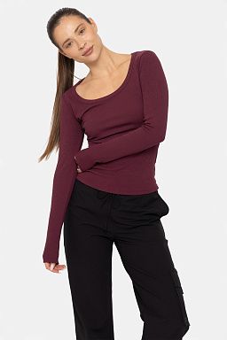 Slim Fit Scoop Neck Long Sleeve Top Plum 24