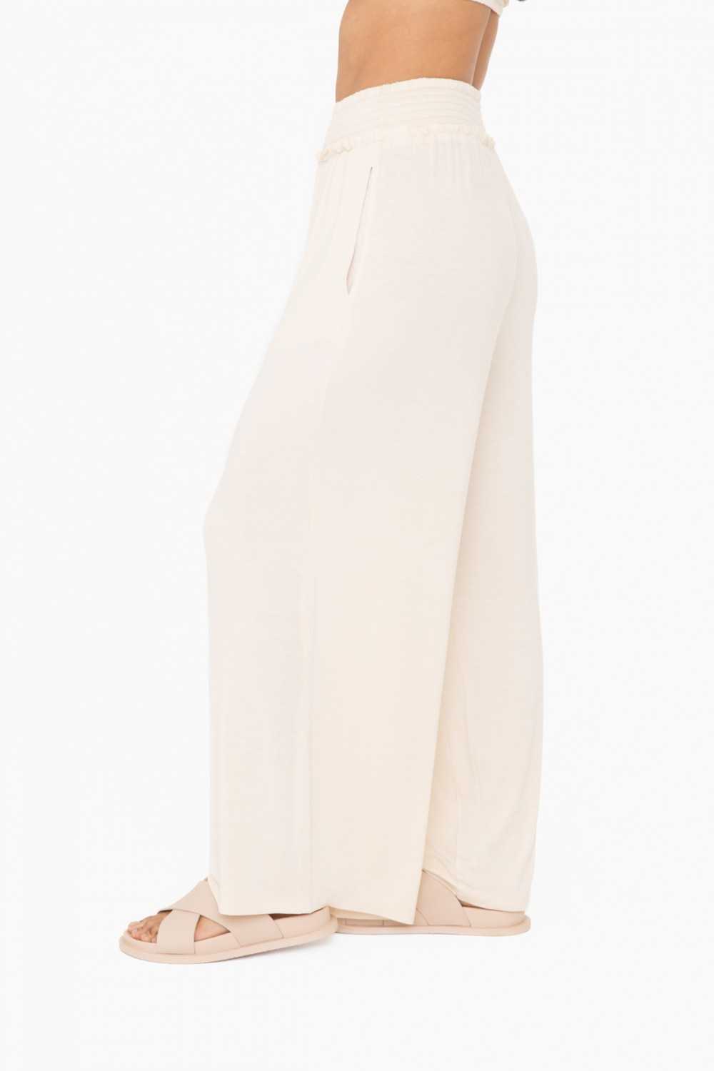 Smocked Waist Wide-Leg Pants
