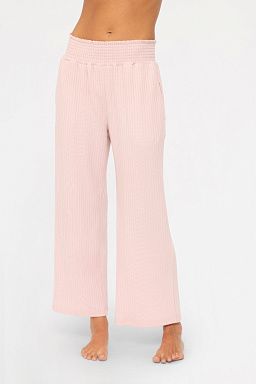 Smocked Waistband Ribbed Wide Leg Pants Cool mauve