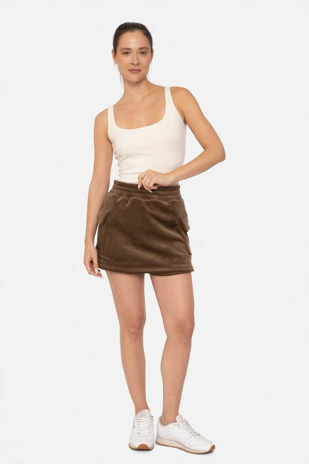 Soft Luxe Corduroy Cargo Skirt Dark earth
