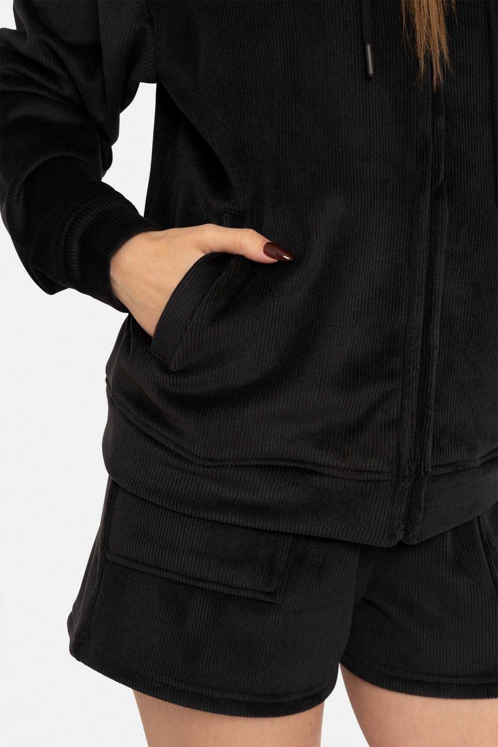 Soft Luxe Corduroy Zip Up Hoodie Black