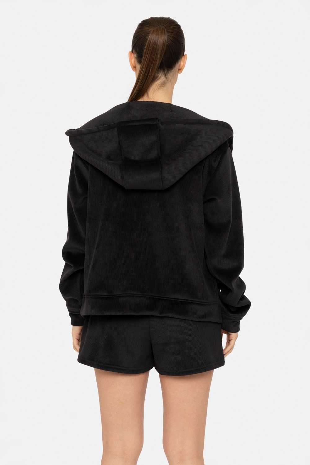 Soft Luxe Corduroy Zip Up Hoodie Black