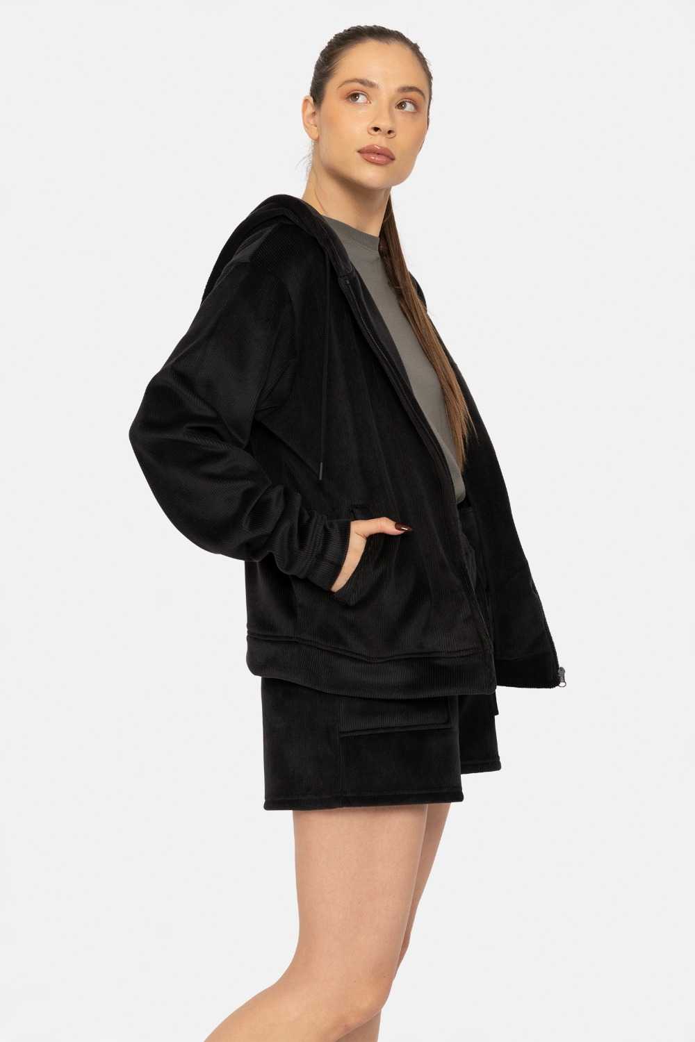Soft Luxe Corduroy Zip Up Hoodie Black