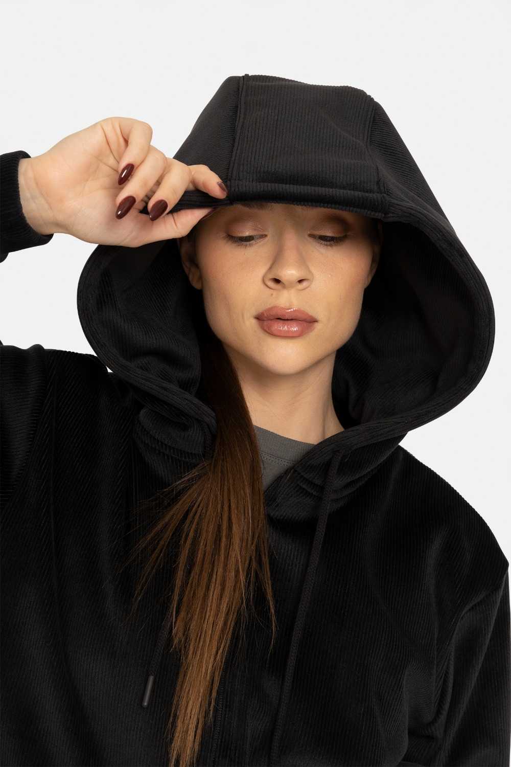 Soft Luxe Corduroy Zip Up Hoodie Black