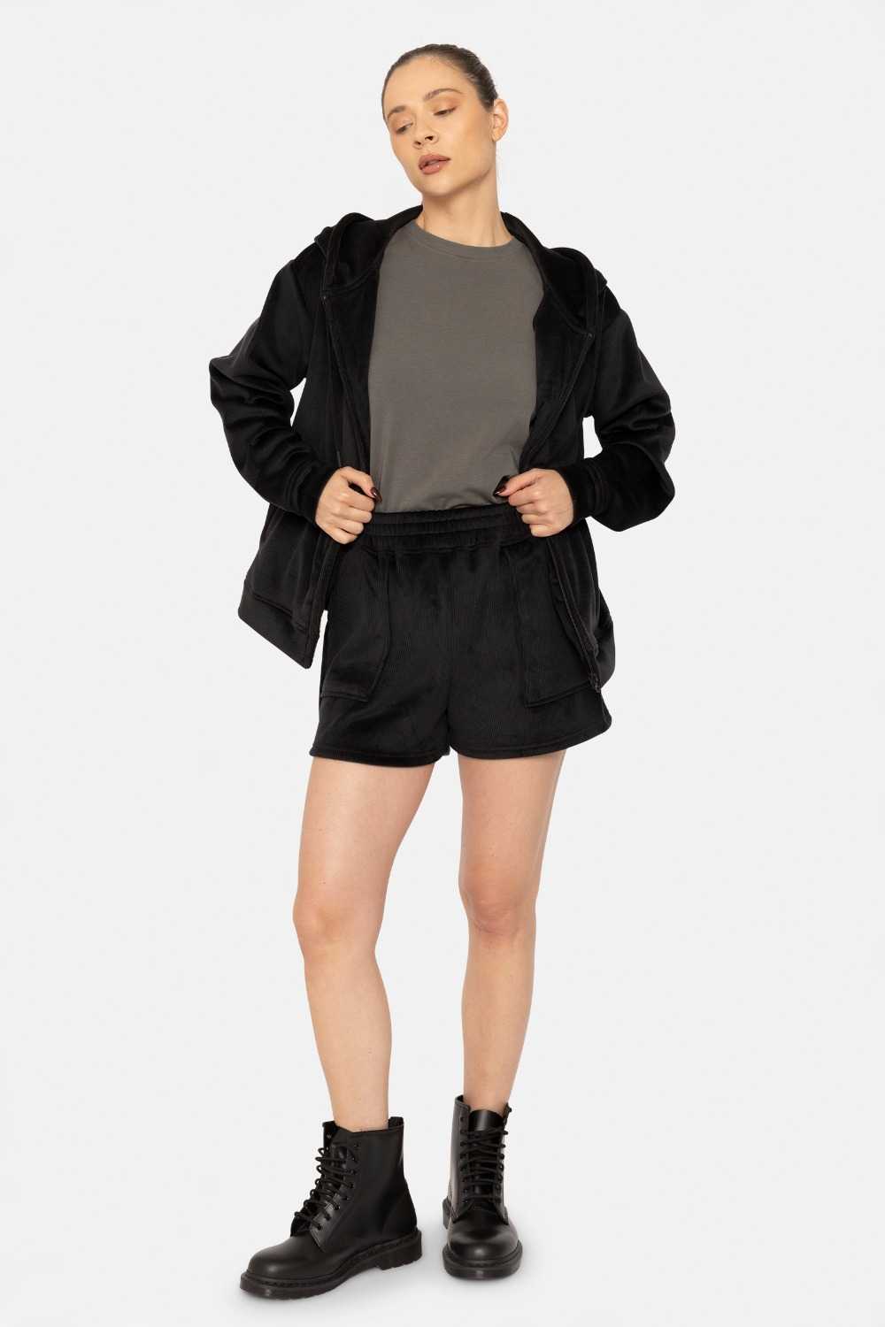 Soft Luxe Corduroy Zip Up Hoodie Black