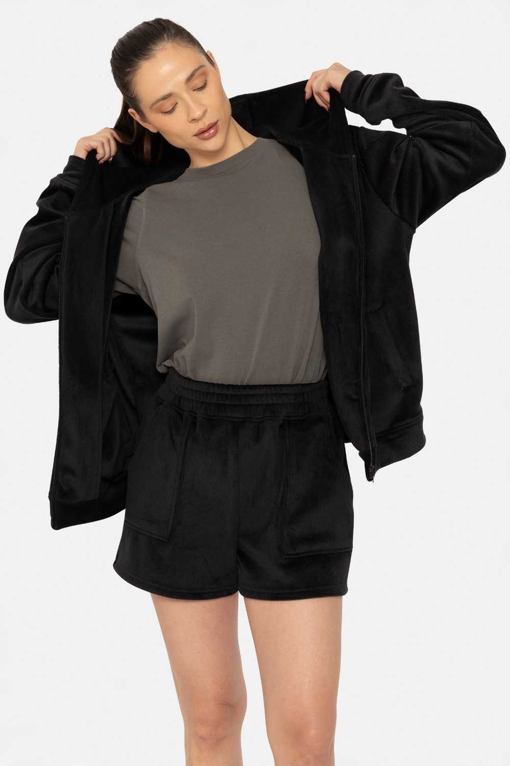 Soft Luxe Corduroy Zip Up Hoodie Black