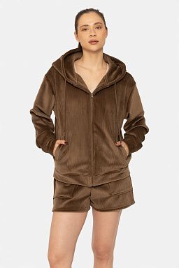 Soft Luxe Corduroy Zip Up Hoodie Dark earth