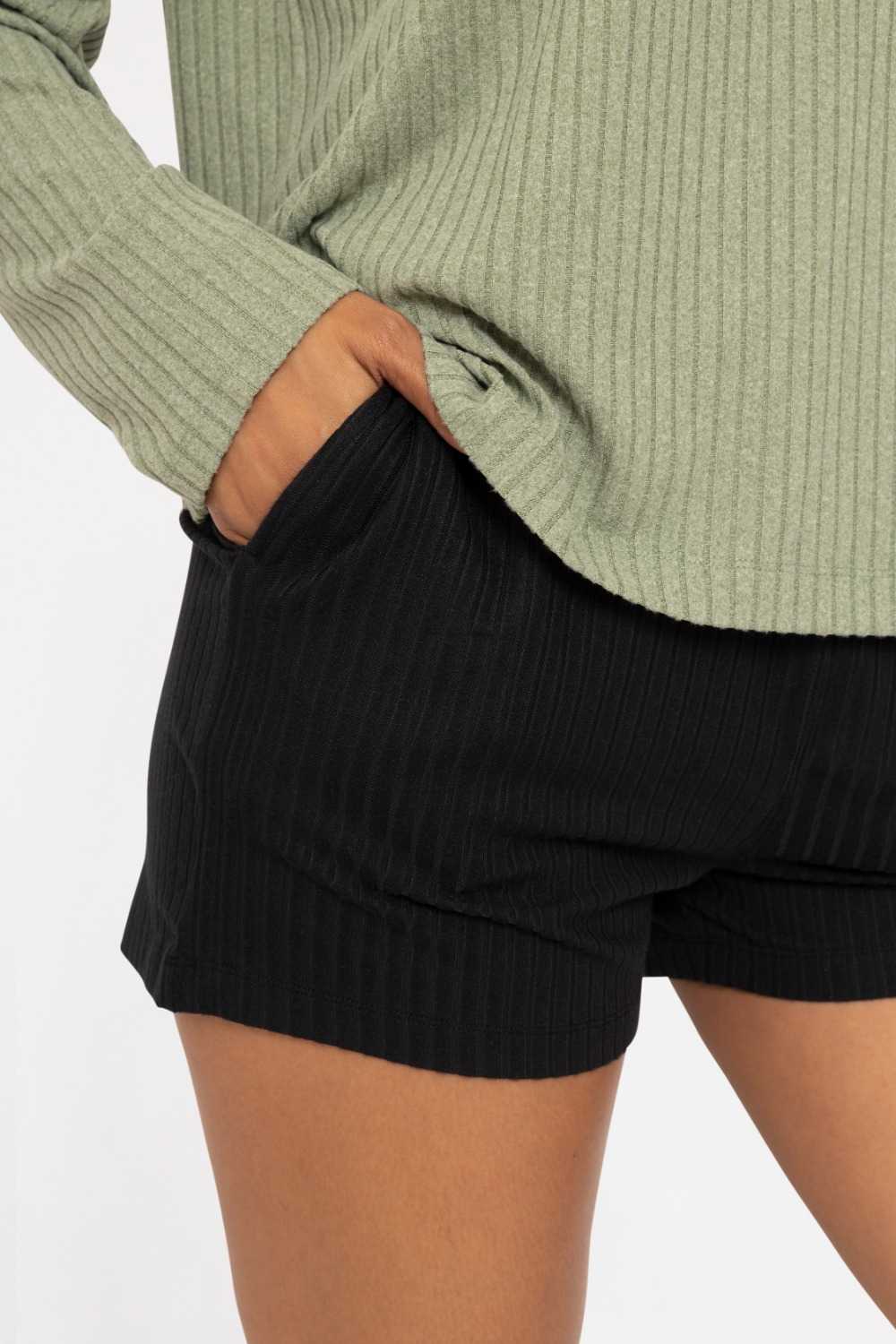 Soft Ribbed Lounge Shorts Black