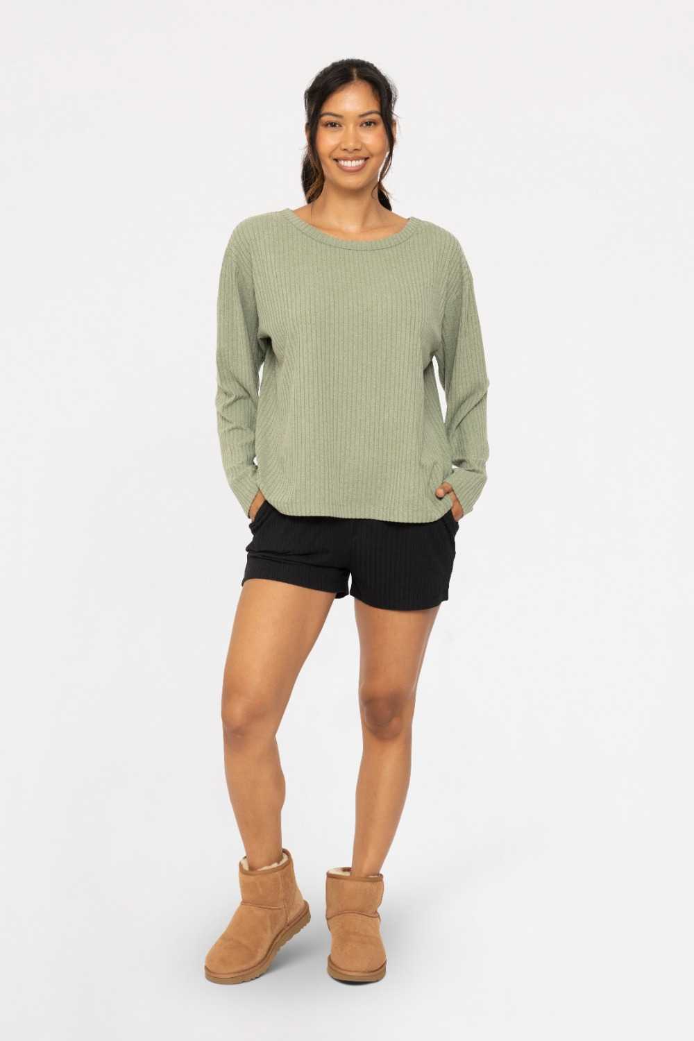 Soft Ribbed Lounge Shorts Black
