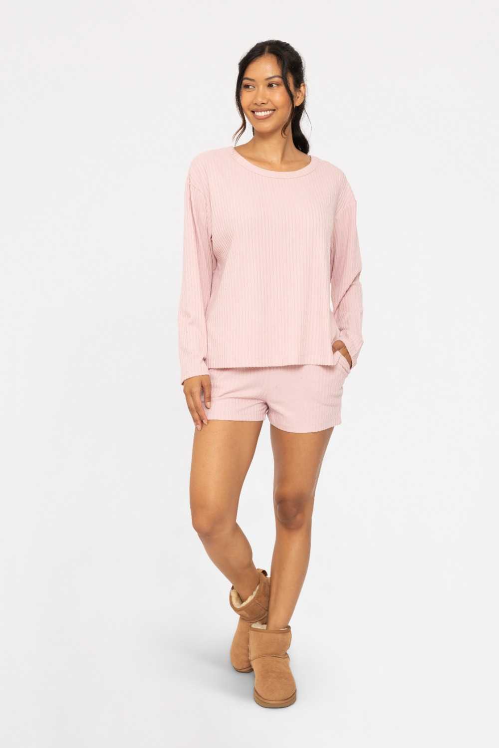 Soft Ribbed Lounge Shorts Cool mauve