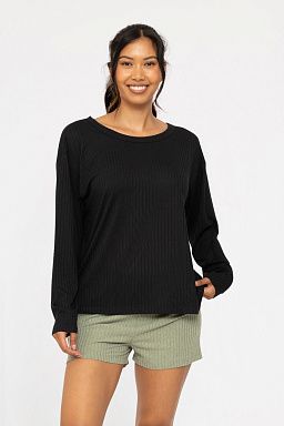 Soft Ribbed Scoop Neck Top Black