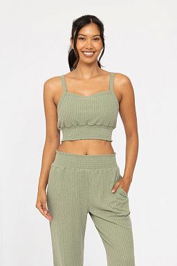 Soft Ribbed Smocked Cropped Cami Top Sage