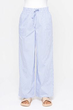 Striped Cotton Blend Wide Leg Pants Blue stripe