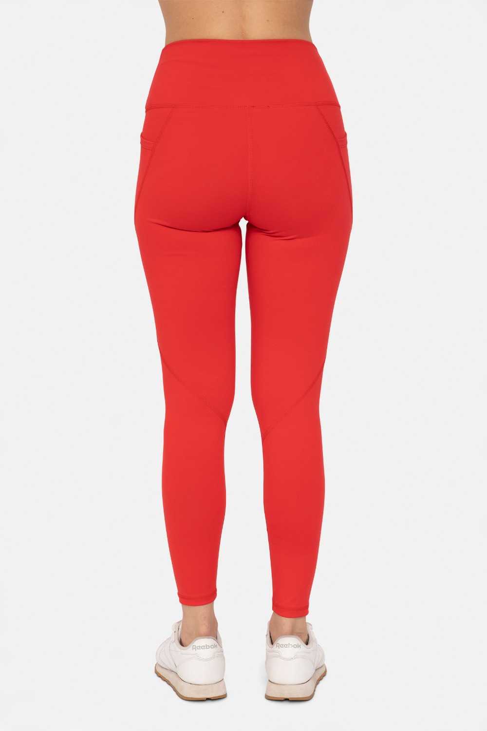 Tapered Band Essential Solid High-Waist Leggings Cherry