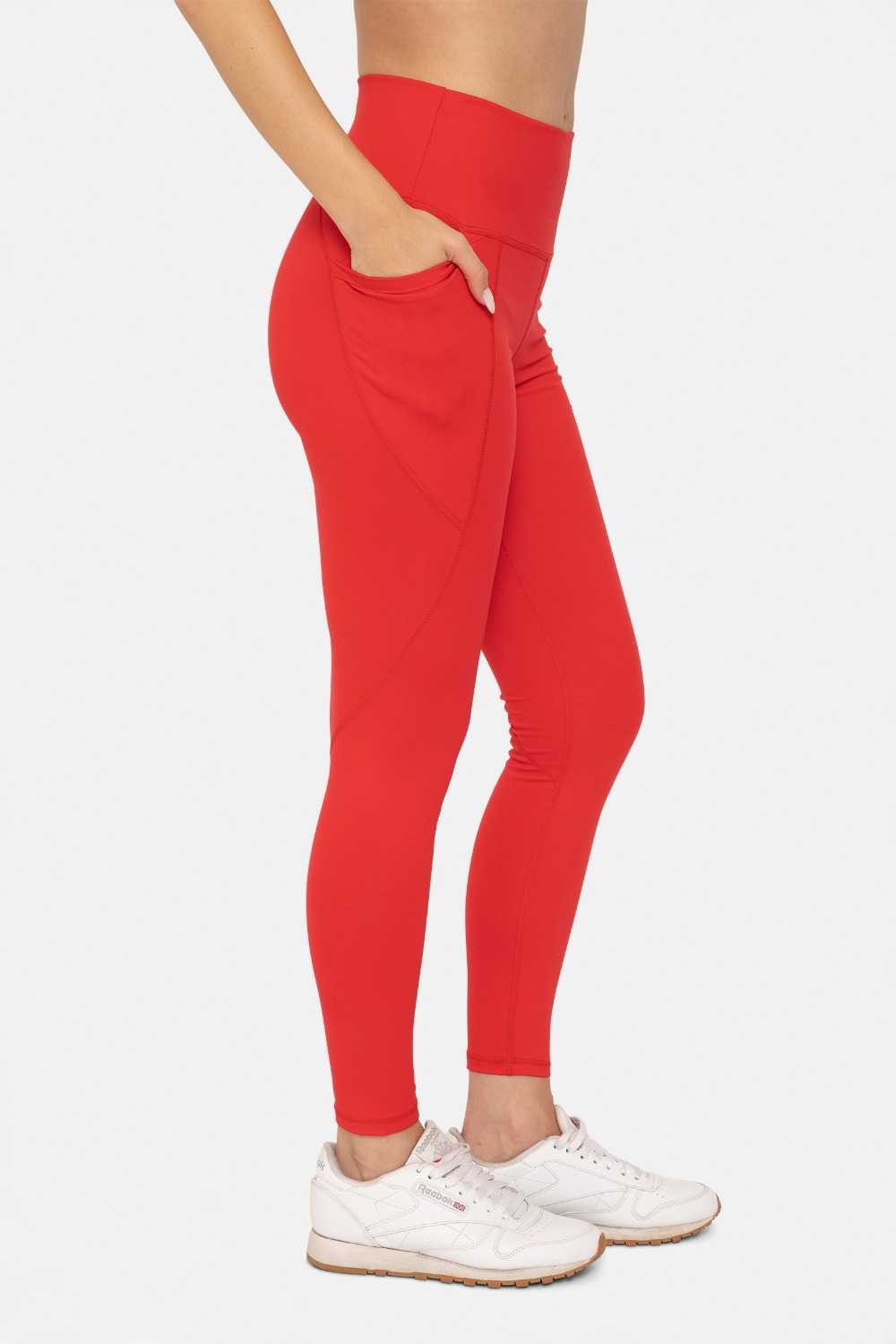 Tapered Band Essential Solid High-Waist Leggings Cherry