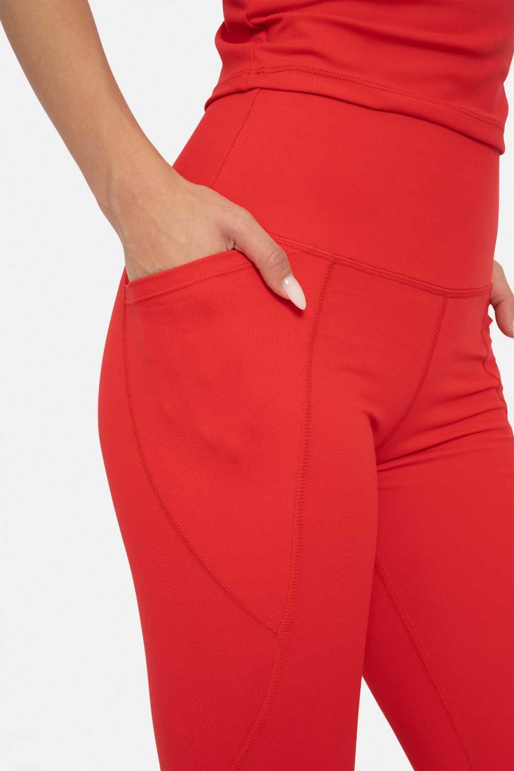 Tapered Band Essential Solid High-Waist Leggings Cherry
