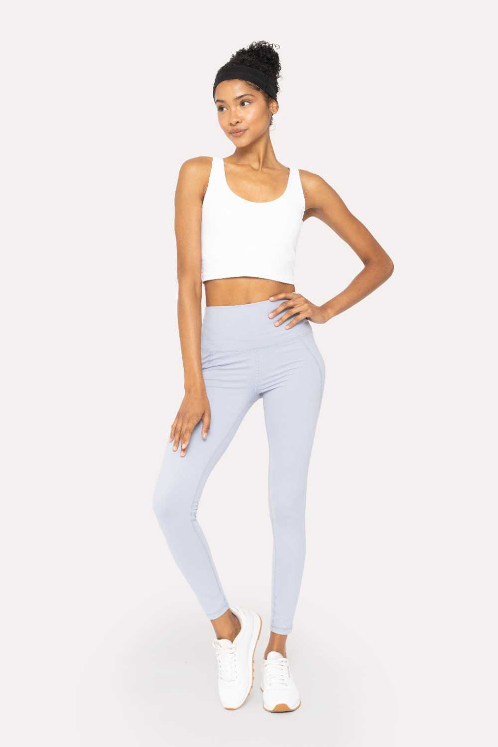 Tapered Band Essential Solid High-Waist Leggings Coastal blue