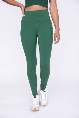 Tapered Band Essential Solid High-Waist Leggings Forest green