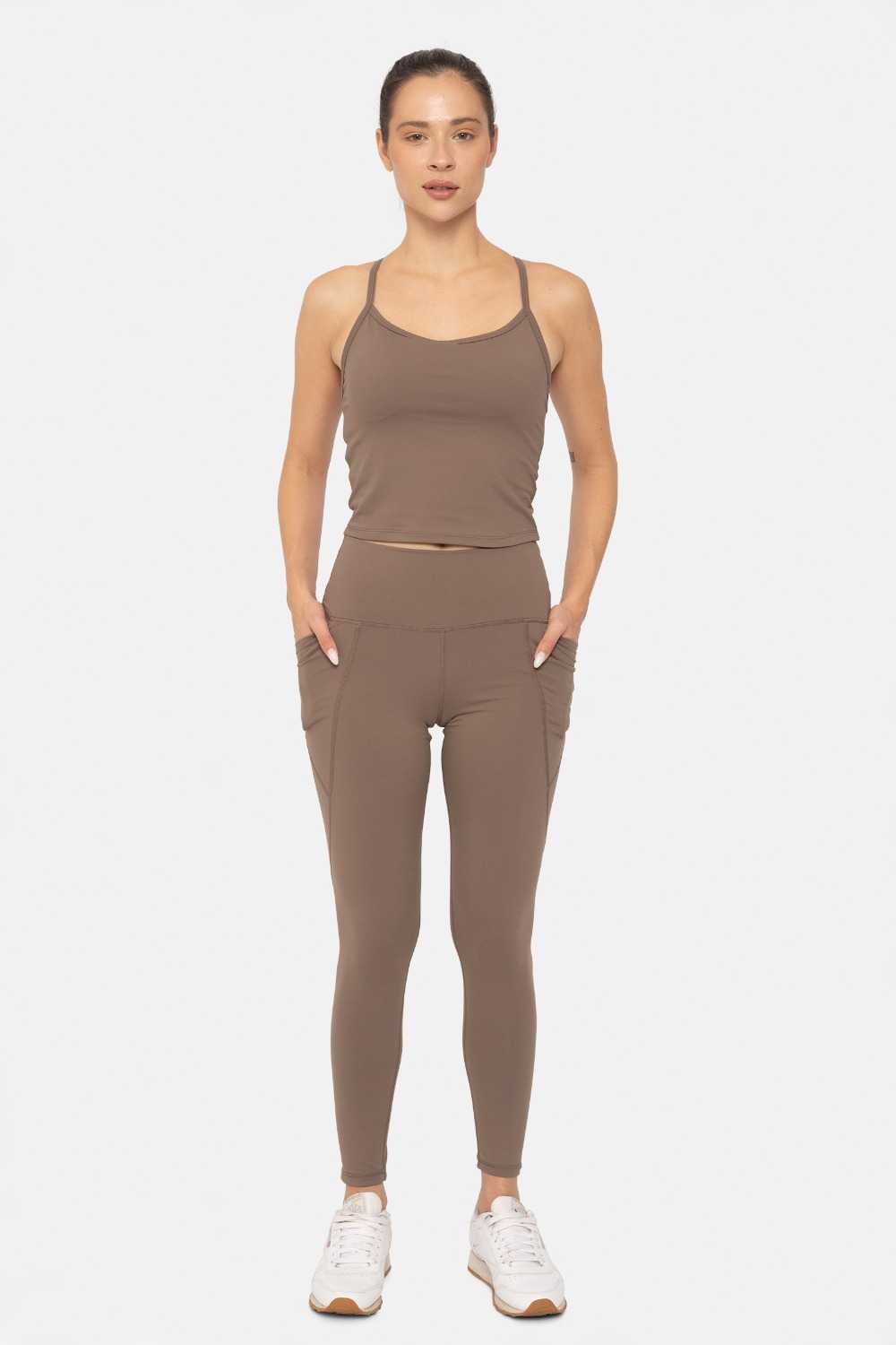 Tapered Band Essential Solid High-Waist Leggings Java