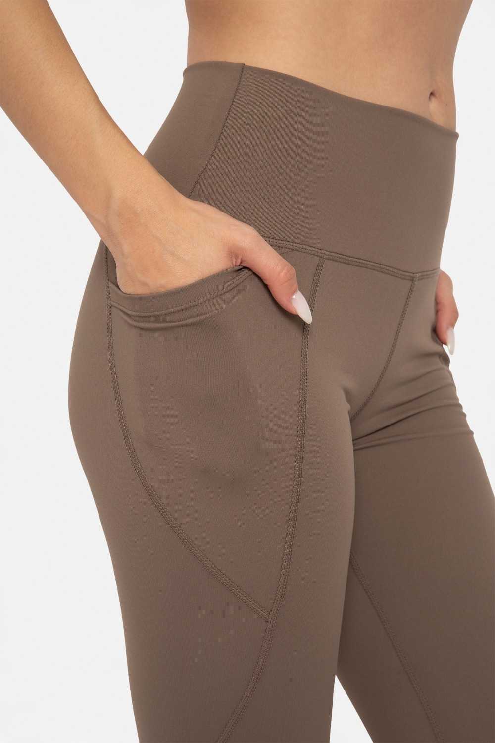 Tapered Band Essential Solid High-Waist Leggings Java