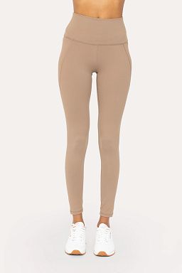 Tapered Band Essential Solid High-Waist Leggings Pinecone