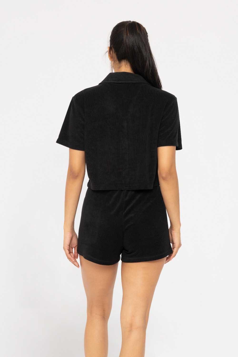Terry Lapel Button-Up Shirt Black