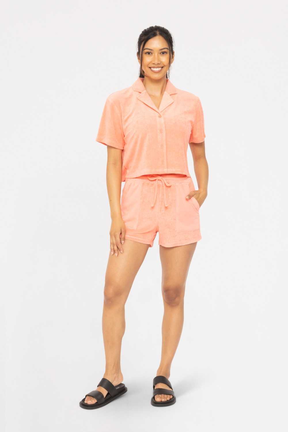 Terry Lapel Button-Up Shirt Watermelon