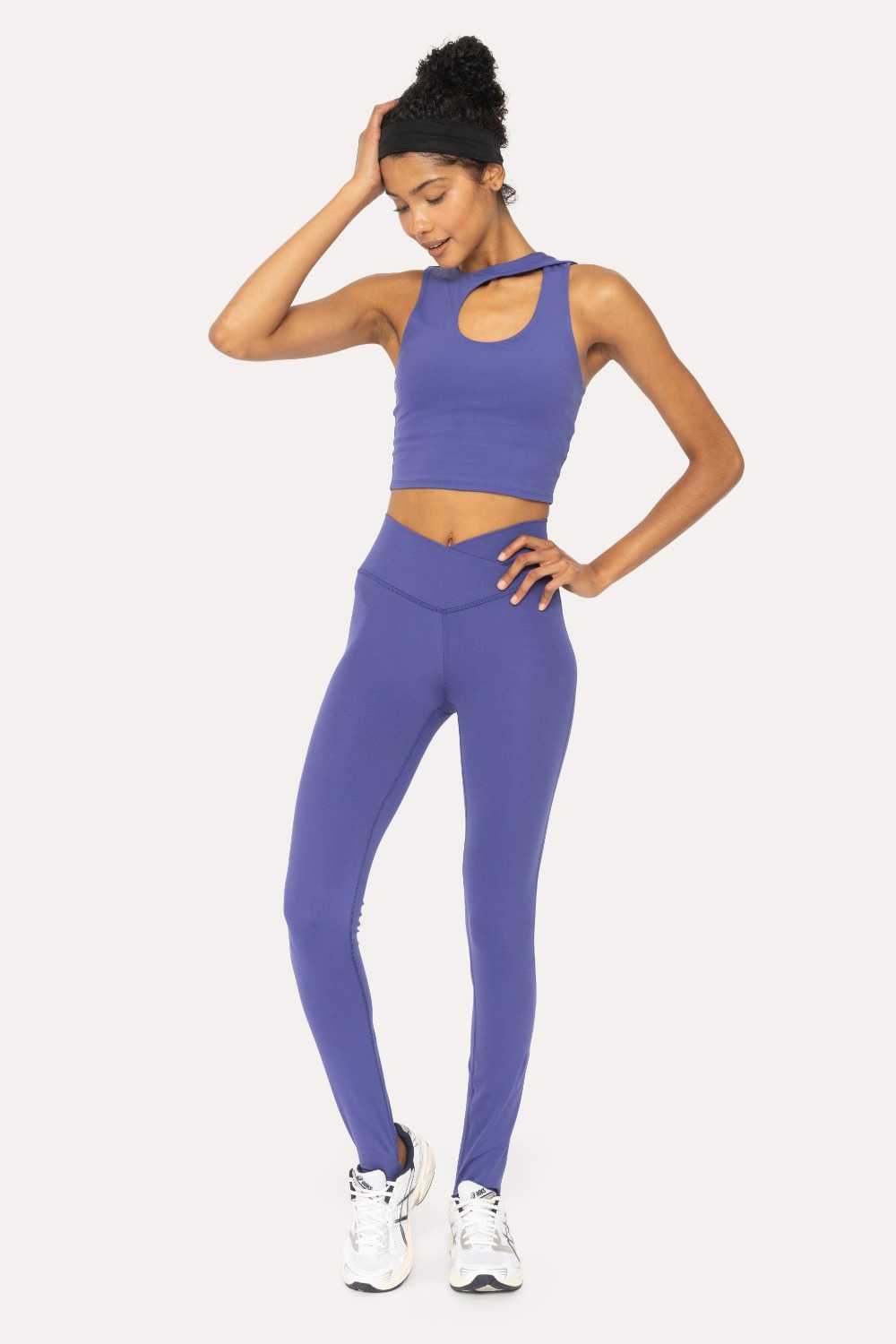 Venice Crossover Waist Stirrup Leggings Orient blue
