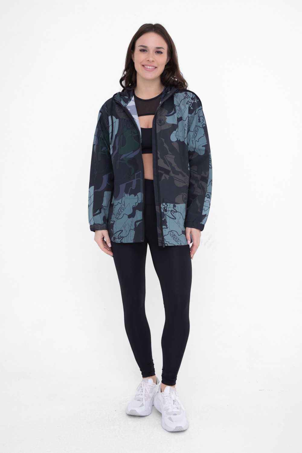 Graffiti Hooded Zip Up Active Jacket