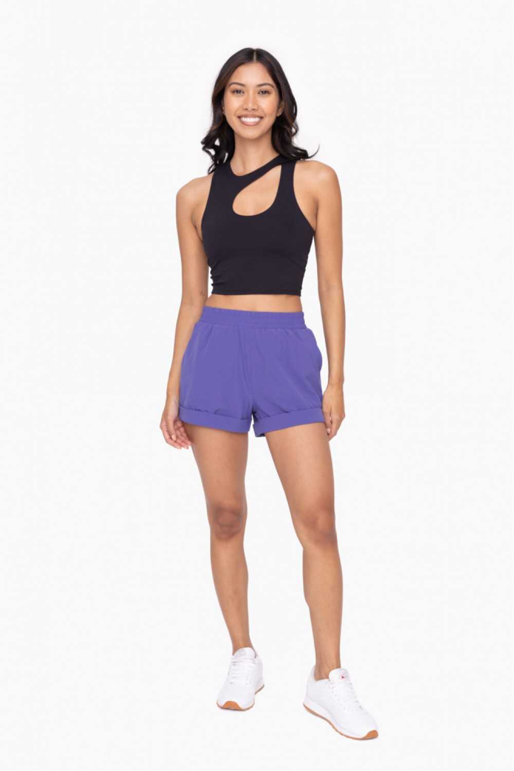 High-Waist Athleisure Shorts with Cuffed Leg