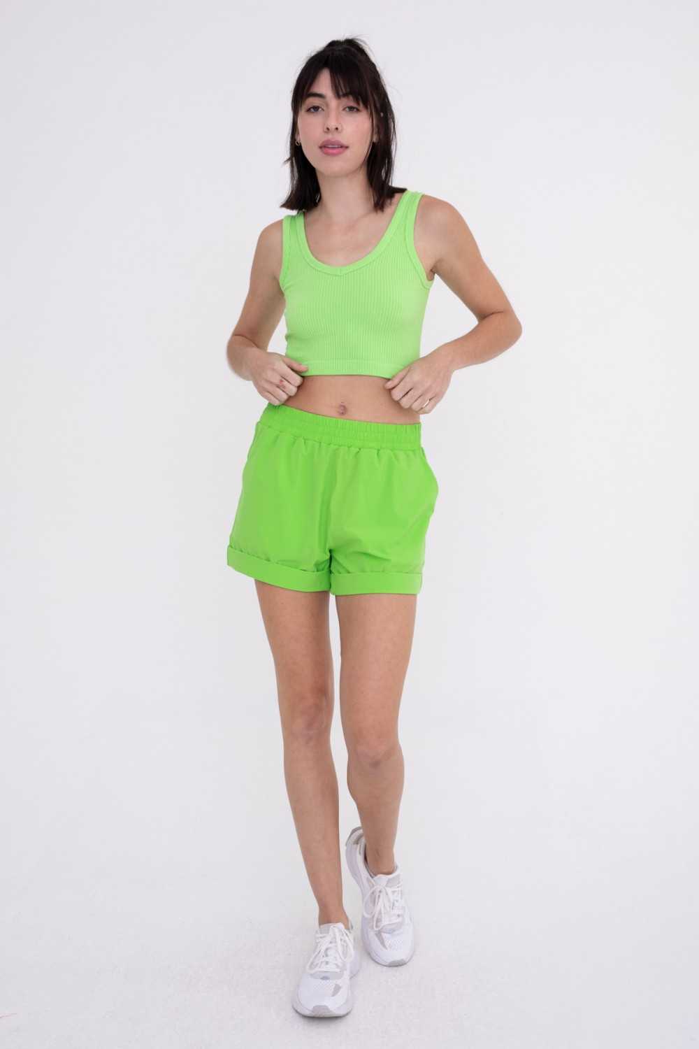High-Waist Athleisure Shorts with Cuffed Leg