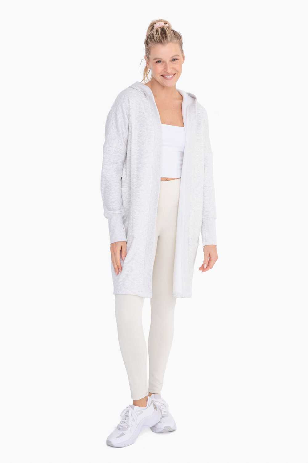 Open Front Longline Hoodie Cardigan with Fleece Lining