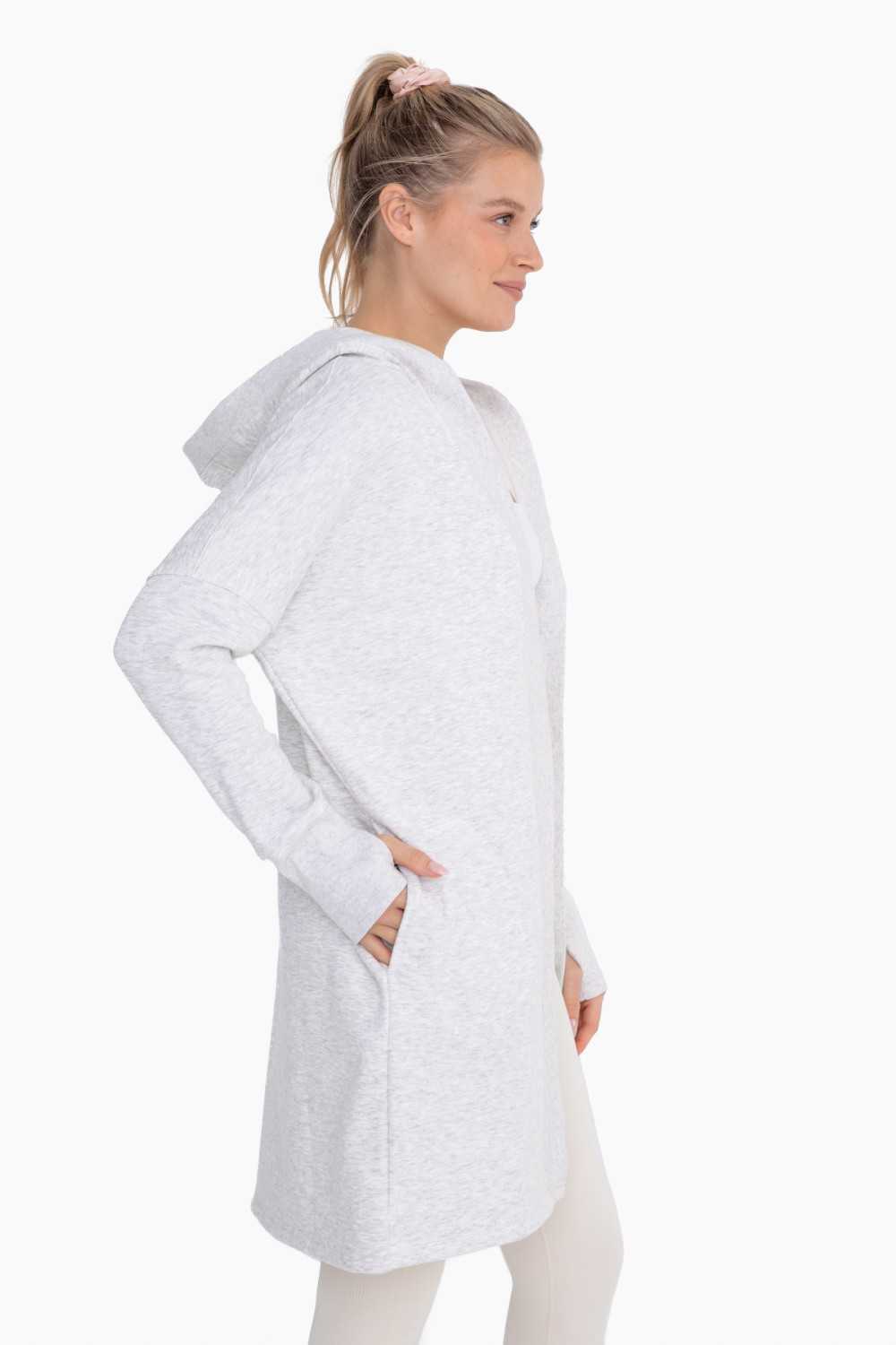 Open Front Longline Hoodie Cardigan with Fleece Lining