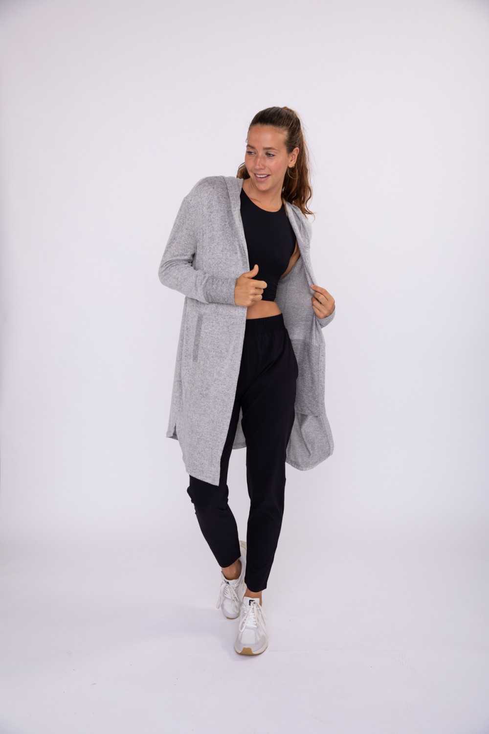 Open Front Hooded Cardigan with Pockets